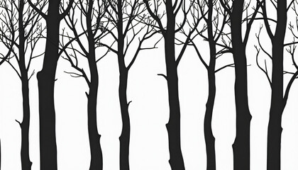 Row of Black Tree Silhouettes on White