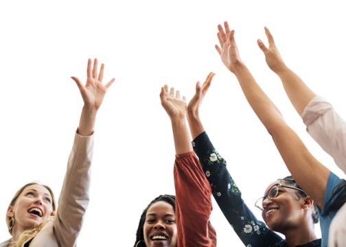 Businesswomen cheering png border sticker, transparent background