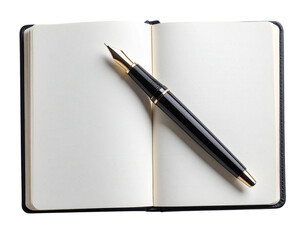  Modern Fountain Pen and Notebook Open, Top-Down Flat Lay, Isolated