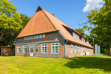 Art museum in historic half-timbered farmhouse at Fischerhude, Lower Saxony, Germany