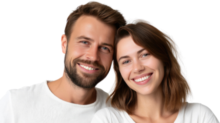 Genuine Smiles: A portrait of a cheerful, loving couple, radiating happiness and connection through their bright smiles and relaxed gaze, capturing a moment of genuine affection.