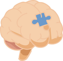 This illustration shows a stylized human brain with a missing puzzle piece, symbolizing memory loss, cognitive decline, or neurological disorders.