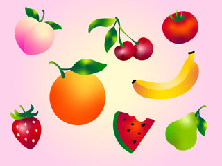 fruits and berries Flat Vector Illustration with Gradient Colors