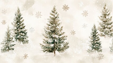 Fototapeta premium Serene watercolor painting of pine trees in a delicate winter wonderland nature scene tranquil environment aesthetic viewpoint