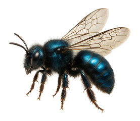 Obraz premium Mason bee with blue-black body and metallic sheen