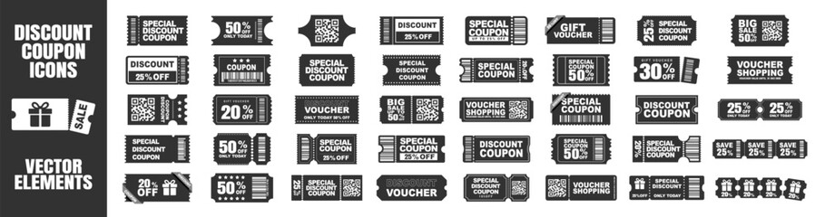 Coupon card set, gift vouchers and discount certificate. Promotion sale coupon mockup design with discounts and percent on transparent background