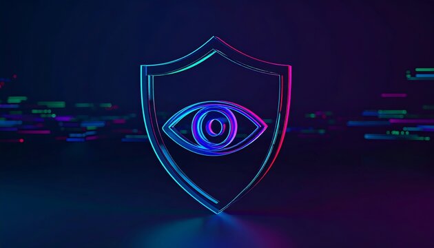 Neon shield with eye, futuristic design