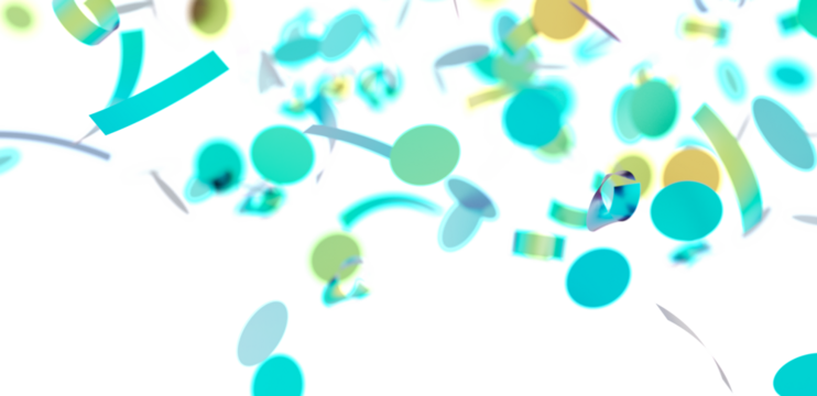 Vibrant teal, green, and yellow confetti falling on white. Perfect for celebration, party, or festive designs.