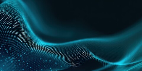 Abstract digital wave pattern with glowing turquoise dots on dark background