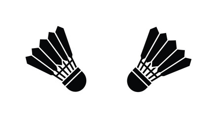 Obraz premium Two shuttlecocks in black silhouette on white background for badminton sport