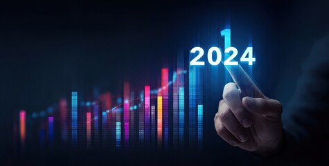 Hand selecting 2024 over a colorful chart