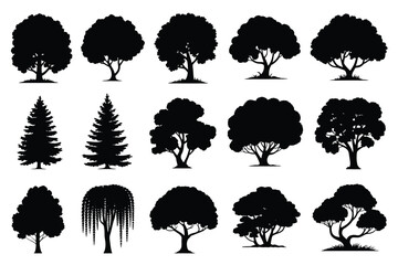 Vector art of collection of various tree silhouette for decoration, logo, icon, graphic design and other creative projects