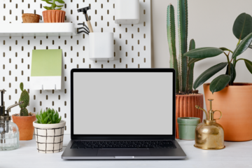Laptop screen mockup png, plant lover workspace