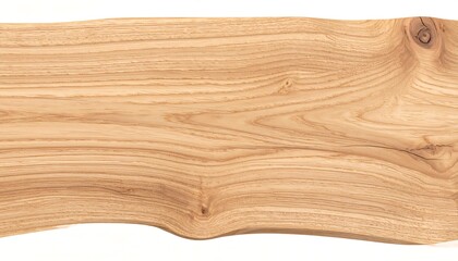 Live Edge Wood Slab Texture with Natural Grain. Rustic Light Wooden Board Isolated on White Background. Organic Timber Material.