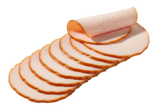 smoked turkey breast slices isolated on transparent background
