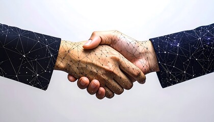 Business handshake, digital network overlay