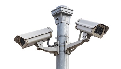 Security cameras mounted on a metal pole