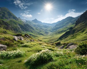 Obraz premium Lush mountain valley bathed in sunlight (2)