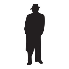 Obraz premium Silhouette of man in hat and coat vector illustration design for print or web use and graphic design