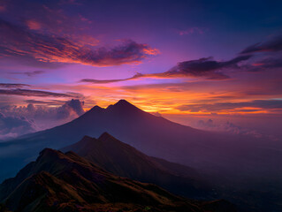 Fototapeta premium Dramatic Mountain Peaks with Vibrant Sunset Sky Landscape