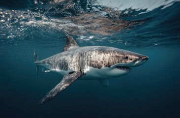 Naklejka premium Great white shark underwater (6)
