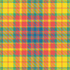 Bright, vibrant plaid pattern in bold colors. A cheerful, retro textile design ideal for backgrounds, crafts, fashion projects, and festive themed visuals.