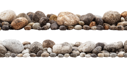 Two rows of various sized rocks, a mix of light and dark tones