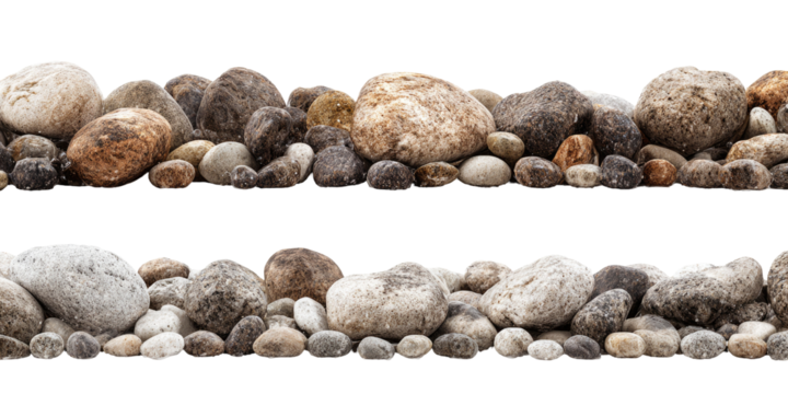 Two rows of various sized rocks, a mix of light and dark tones