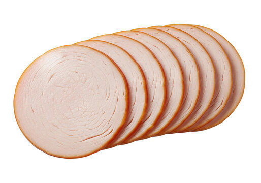 smoked turkey breast slices isolated on transparent background