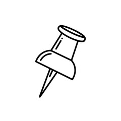 Simple Black Outline Drawing of a Pushpin with a Sharp Point