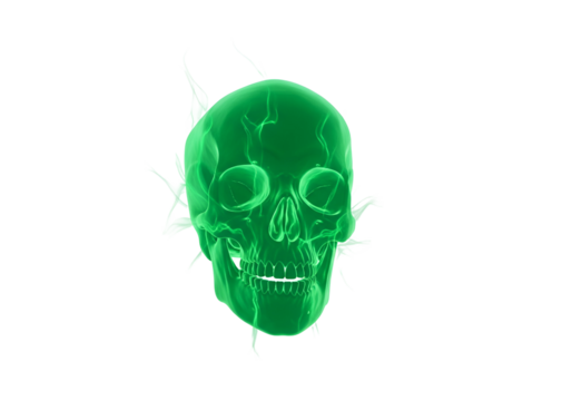 A vibrant green, 3D anatomical skull model, with details highlighted against a dark background, showcases the intricate structure of the human head.