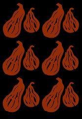 Pattern with minimalist pumpkins on a dark background. Stylish autumn design for fabrics, packaging, wallpapers, greeting cards, and seasonal decorative projects.