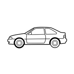Fototapeta premium Outlined two-door coupe car illustration with rounded features and thick tire lines