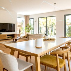Modern home interior, spacious dining area