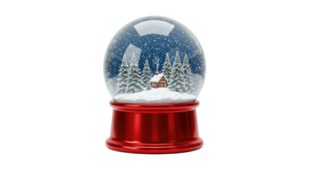 Red based snow globe with winter cabin scene 1.