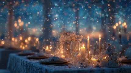 Elegant dining setup with glowing candles.