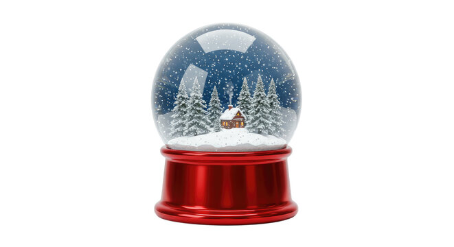 Red based snow globe with winter cabin scene 1.