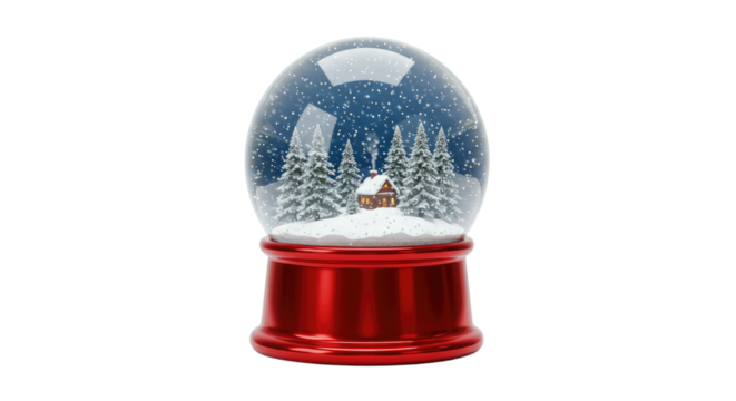 Red based snow globe with winter cabin scene 1. - Powered by Adobe