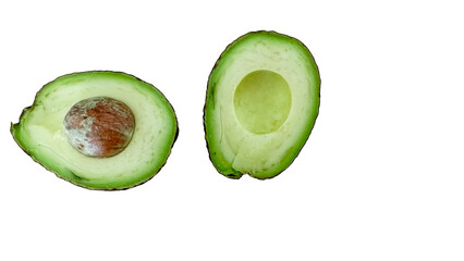 Fresh ripe avocado halves isolated on white background
