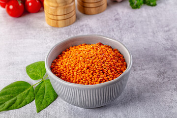Raw dry red lentil in the bowl