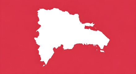 A stylized map of the Dominican Republic in white against a solid red background.