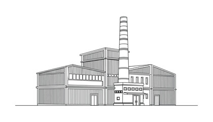 Obraz premium Factory Building Illustration, Industrial Plant Vector, Chimney Outline, Architectural Design, Line Art Style