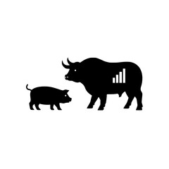 Fototapeta premium Stock market pig versus bull icon fight with modern graphic vector illustration concept
