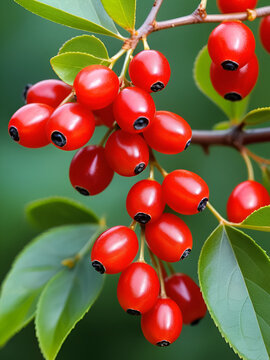 fresh Red barberry berries on branch, Berberis vulgaris, Goji berry source of Berberine extract