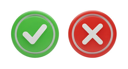 Green checkmark and red x icons representing yes and no decisions or approval and rejection transparent background