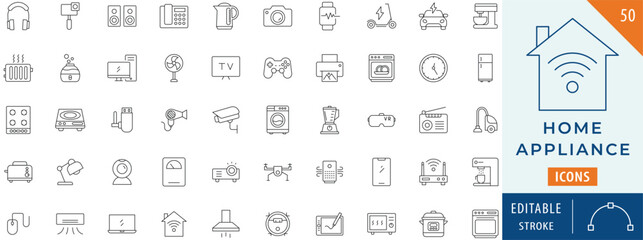 Home appliance icon collection set. Editable stroke.
