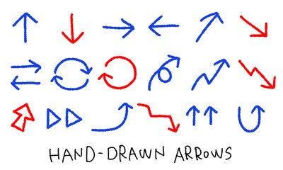 手書き矢印アイコン ゆるい線の矢印 Transparent Hand-drawn Arrow Icon PNG（背景透過・PNG形式・線のみ・塗りなし・カラフル・Background Transparency）