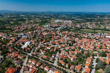 Topola, Sumadija, Central Serbia. Aerial drone view Panorama of city