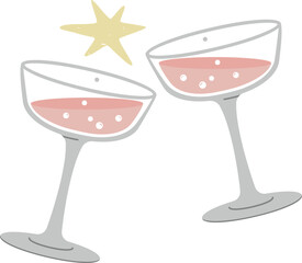 Champagne or Prosecco Coupe Glasses Clinking Retro Glassware Vector Illustration Isolate