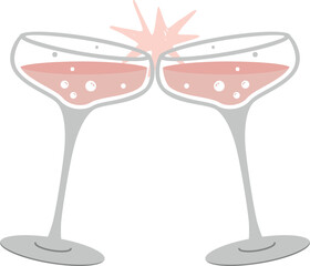 Coupe Glasses Clinking Champagne or Prosecco Vintage Glassware Vector Illustration Isolated
